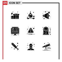 Editable Vector Line Pack of 9 Simple Solid Glyphs of attention caution no alert digital Editable Vector Design Elements