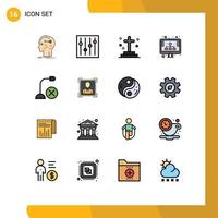 Mobile Interface Flat Color Filled Line Set of 16 Pictograms of computers seo dead hosting graveyard Editable Creative Vector Design Elements