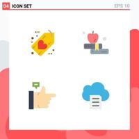 Set of 4 Vector Flat Icons on Grid for black like heart book cloud Editable Vector Design Elements