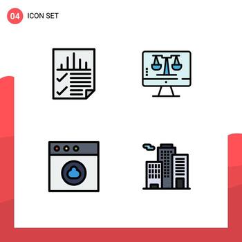 4 colores planos universales de línea de llenado establecidos para aplicaciones web y móviles informe de aplicaciones de datos computadora mac elementos de diseño vectorial editables vector