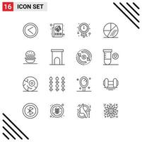 Set of 16 Commercial Outlines pack for search media press engine time Editable Vector Design Elements