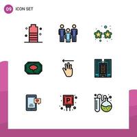 Pictogram Set of 9 Simple Filledline Flat Colors of hand cursor bangla health bangladesh monogram party Editable Vector Design Elements