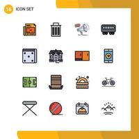 Mobile Interface Flat Color Filled Line Set of 16 Pictograms of dice train marketing railway promotion Editable Creative Vector Design Elements