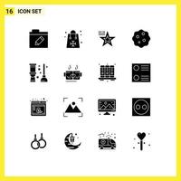 Universal Icon Symbols Group of 16 Modern Solid Glyphs of clean zoom star medicine bacterium Editable Vector Design Elements