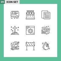 Universal Icon Symbols Group of 9 Modern Outlines of internet graveyard school grave death Editable Vector Design Elements