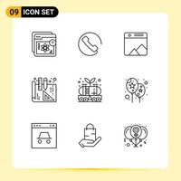 Pack of 9 Modern Outlines Signs and Symbols for Web Print Media such as oil energy phone interior design web Editable Vector Design Elements