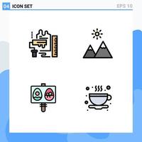 Mobile Interface Filledline Flat Color Set of 4 Pictograms of decoration egg brush mountain easter Editable Vector Design Elements