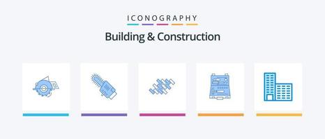 Building And Construction Blue 5 Icon Pack Including repair. building. cordless. tools. block. Creative Icons Design vector