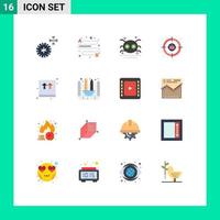 Mobile Interface Flat Color Set of 16 Pictograms of package box scary target cyber Editable Pack of Creative Vector Design Elements