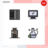 Mobile Interface Filledline Flat Color Set of 4 Pictograms of grid buildings monitor pc office Editable Vector Design Elements