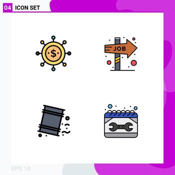 Filledline Flat Color Pack of 4 Universal Symbols of business environment modern job direction pollution Editable Vector Design Elements