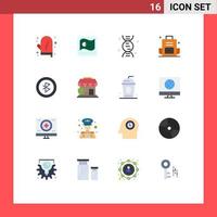 Mobile Interface Flat Color Set of 16 Pictograms of connection school bag dna outdoors backpacking Editable Pack of Creative Vector Design Elements