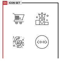 Set of 4 Vector Filledline Flat Colors on Grid for cart freedom business position purity Editable Vector Design Elements