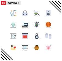 Group of 16 Flat Colors Signs and Symbols for diamond technology art speaker electronics Editable Pack of Creative Vector Design Elements