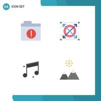 Group of 4 Flat Icons Signs and Symbols for alert sound web pack mountain Editable Vector Design Elements