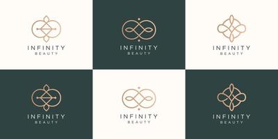 conjunto de colección infinito y logotipo de belleza.plantilla de diseño de conjunto de logotipo de belleza de oro minimalista creativo. vector
