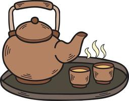 Hand Drawn teapot Chinese and Japanese food illustration vector