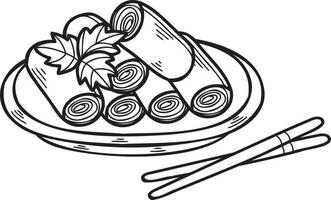 Hand Drawn spring roll Chinese and Japanese food illustration vector