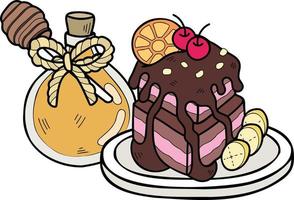 Hand Drawn Chocolate Cake with Honey illustration vector