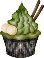 vattenfärg grön te muffin png