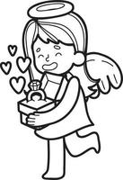 Hand Drawn Cupid and engagement ring illustration vector