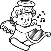 Hand Drawn Cupid is playing music illustration vector