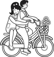 dibujado a mano pareja hombre y mujer montando bicicleta ilustración vector