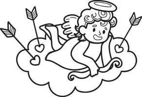 Hand Drawn cupid with clouds illustration vector