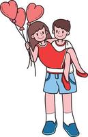 dibujado a mano hombre y mujer sosteniendo globos en forma de corazón ilustración vector