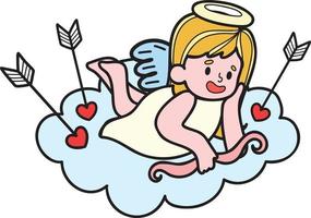 Hand Drawn cupid with clouds illustration vector