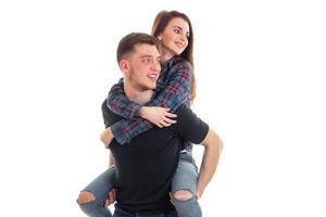 man is wearing on the hands of his woman and smiling photo