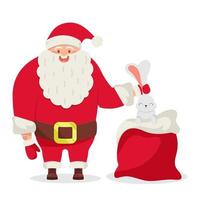 Santa Claus with rabbit isolated on white background. Vector illustration