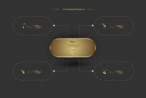 Five golden chart of steps , 5 gold banners and charts rounded by 4 shapes oluxury elements, vector and illustrations template design.