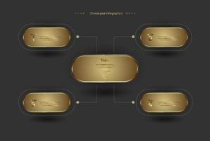 SET of Five golden steps banner, 5 gold charts rounded by five shapes oluxury elements, vector and illustrations template infographic.