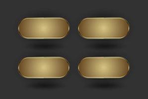 Set of 4 Golden buttons, four premium shapes of geometric style with luxury frames and golden shape on dark background effect vector illustration.