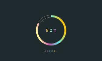 90 percent rainbow loading bar, uploading bar for user interface, colorful Futuristic loading bar. vector