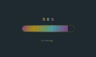 90 percent rainbow downloading bar, loading bar, banner for user interface, colorful Futuristic loading bar design. vector