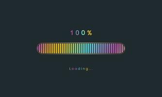 100 percent rainbow downloading bar, loading bar, banner for user interface, colorful Futuristic loading bar design. vector