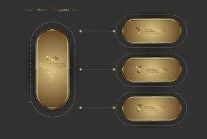 Group of golden charts vector and illustration design, set of four gold buttons and premium shapes for steps of works.