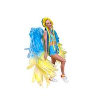 Cute woman in Blue and yellow wreath and wings photo