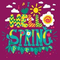 Hello spring cartoon lettering vector