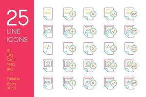 Documents and files color linear icons set vector