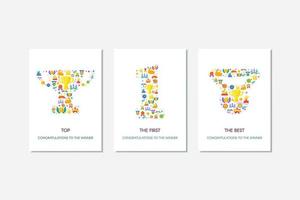 Sport achievement, success vector posters set