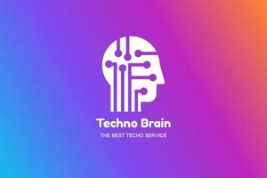 Techno brain negative space logotype concept vector