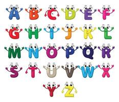 Cartoon ABC alphabet characters vector set.