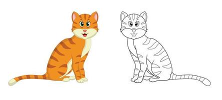 Happy cartoon cat with line art, cat sketch color less page isolated on white background. vector