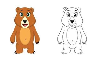 Happy cartoon bear with line art, bear sketch color less page isolated on white background. vector