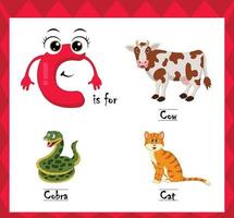 C for cobra, cat, cow vector