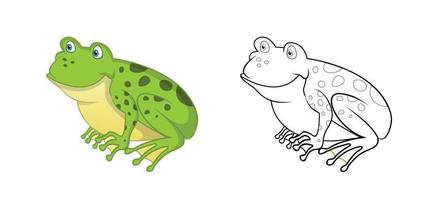 Happy cartoon frog with line art, frog sketch color less page isolated on white background. vector