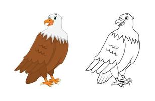 águila feliz de dibujos animados con arte lineal, boceto de águila color menos página aislada sobre fondo blanco. vector